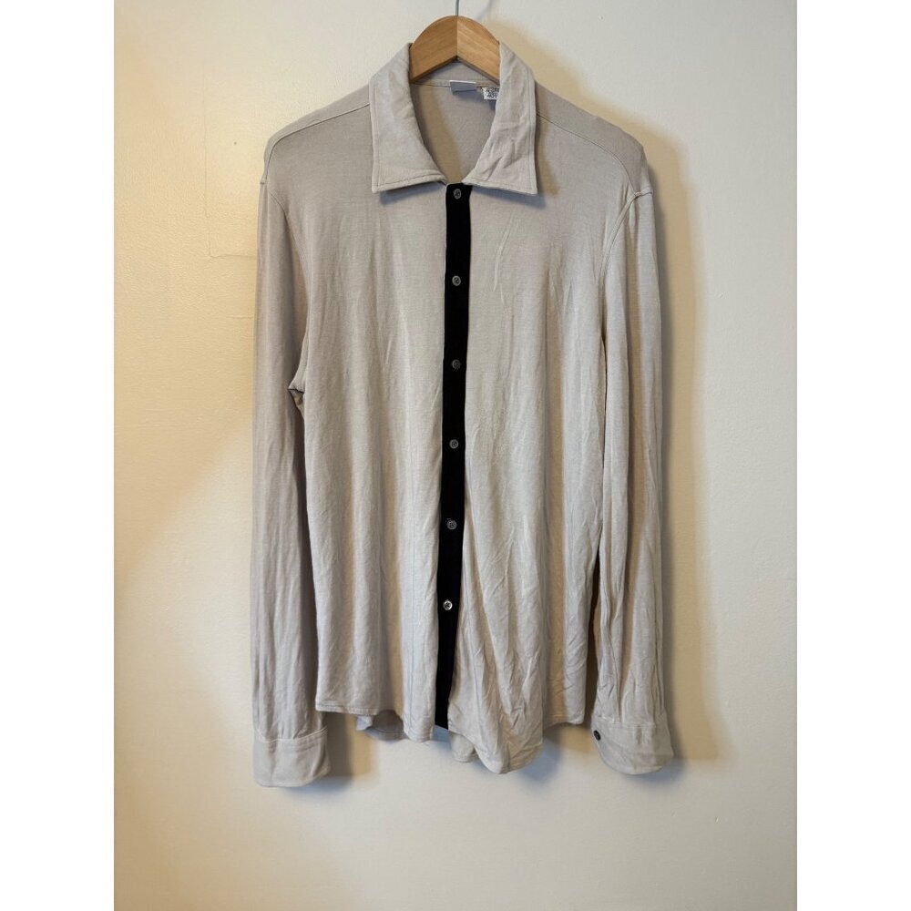 Armani Exchange Beige Button-Up Shirt With Black Trim Long Sleeve Medium